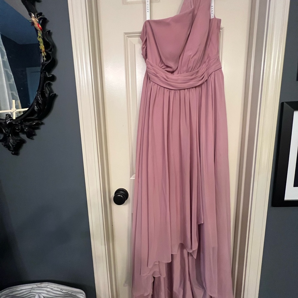 Azazie Pink Asymmetrical One Shoulder Gown